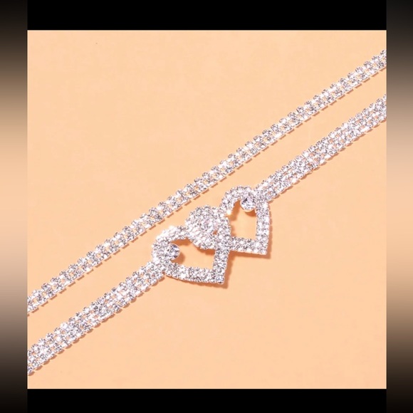 Anklet Set with Silver Rhinestones and Hearts-2 pcs. Set - Picture 3 of 7